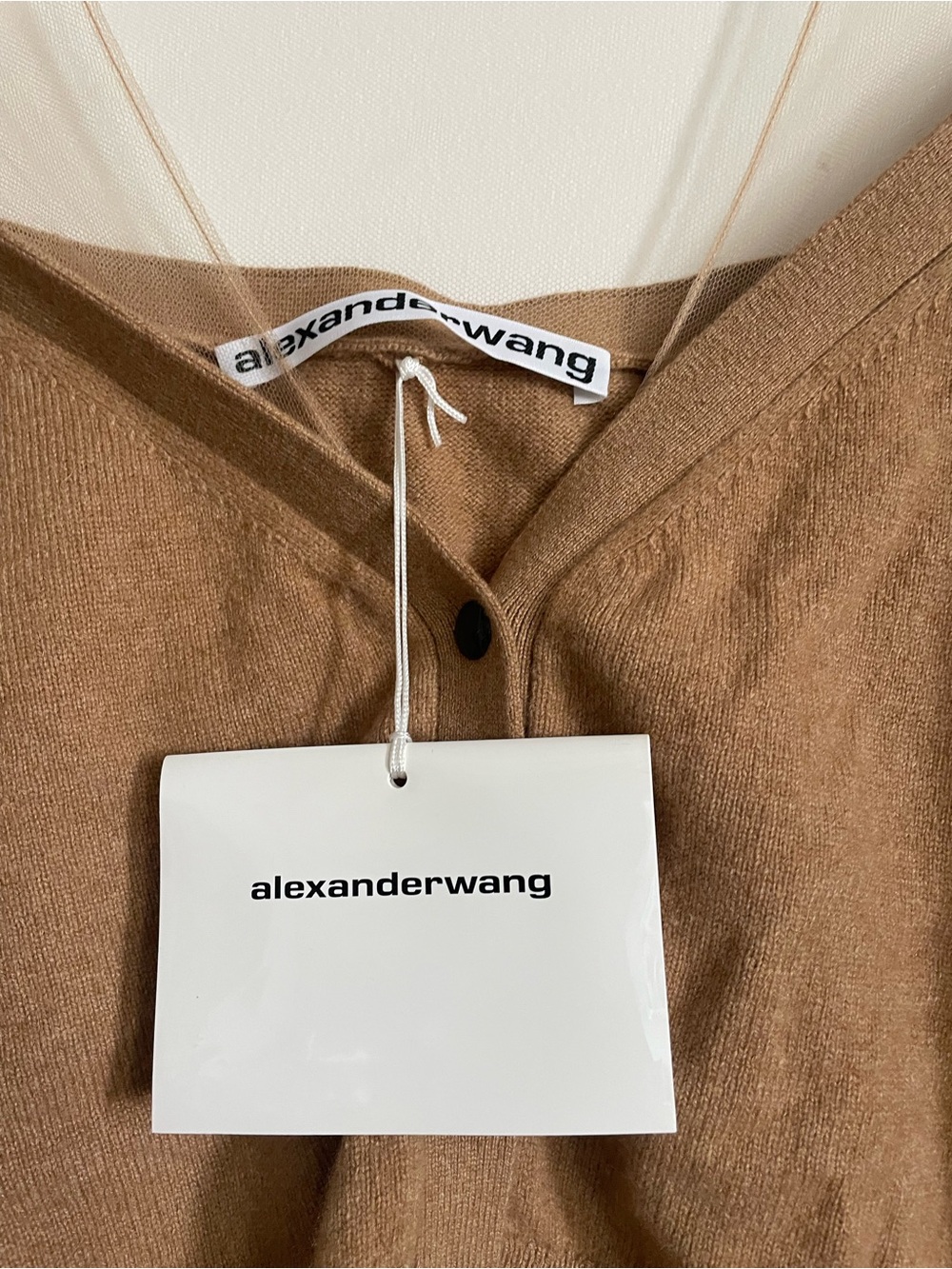 Alexander Wang camel Illusion Off-Shoulder Cropped Knit Sweater - Picture 7 of 10